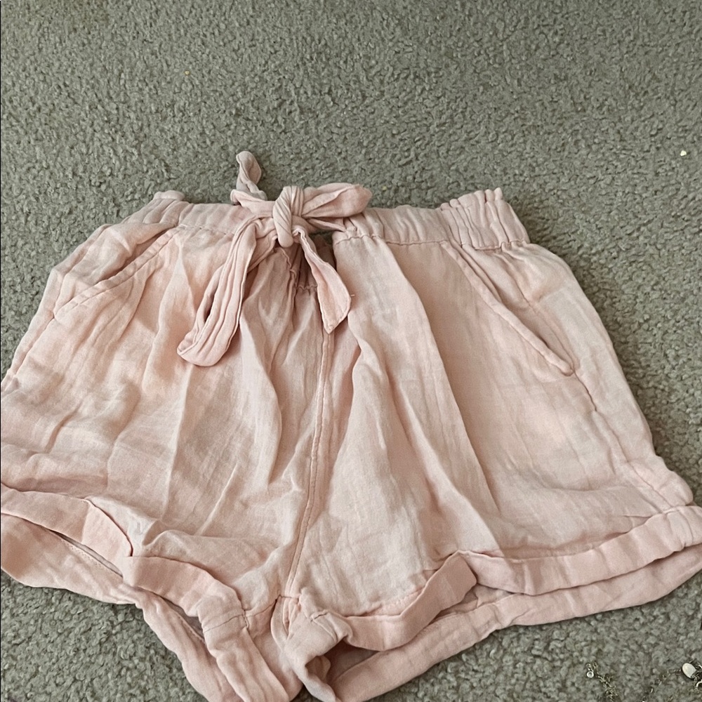 High Waist Pink Linen Shorts